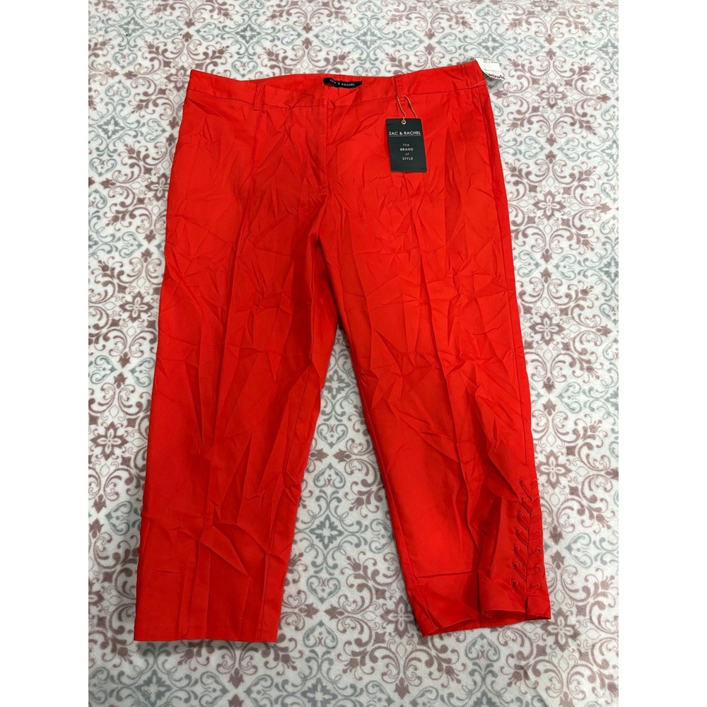 Zac & Rachel Red Slim Crop Lace Up Hem Pants NR81YDTC3 Cherry Popsicle 16 NEW